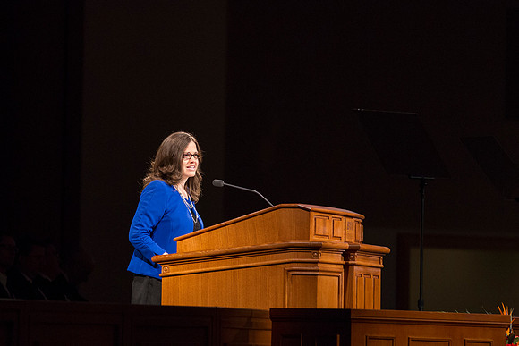 Sister Brittany Shipp speaks during devotional about the importance of our choices and the impact they will have in our lives.