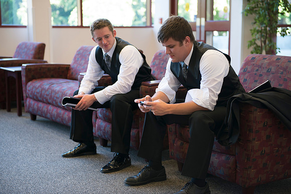Taking a break on the campus of College of Southern Idaho before the preformance.