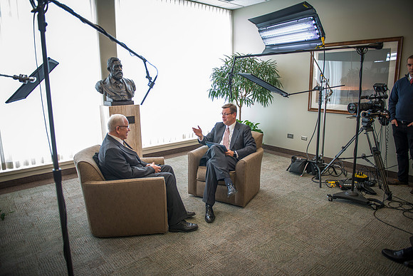 President Clark G. Gilbert interviews retired english instructor, Scott Samuelson, to learn more about the "Spirit of Rick's"