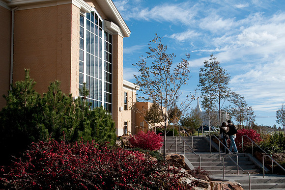 "Hinckley Bldg", "Temple from campus"