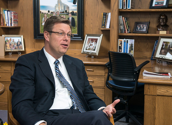 President Gilbert interviews Kris Powell about her role in the Student Activity Program and the Spirit of Ricks.
