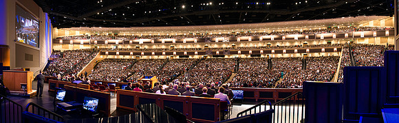 Students gather in the auditorium of the BYU-Idaho Center for devotional to listen to an Apostle of the Lord, Elder Bednar.