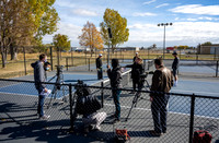 Dinking around playing pickleball for the HR Wellness Video.