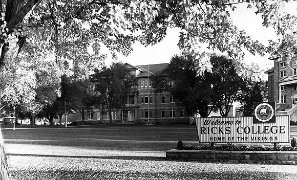 Throw back to the Old Ricks College Sign in front of the Spori Building in the 1960's