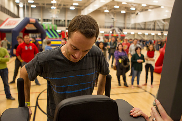 Students participate in a fitness challenged hosted by the ROTC during I-Night.