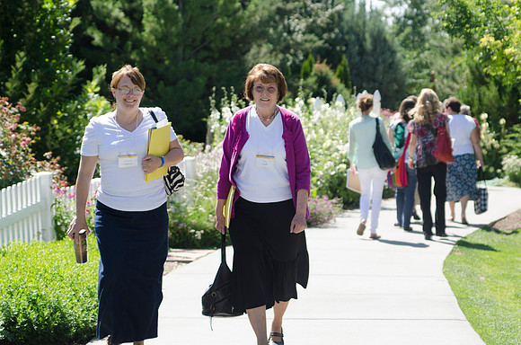 Participants of Education Week enjoy the Thomas E. Ricks Gardens on their way to get to their classes during Education Week 2013. Photo by Taylor Davenport