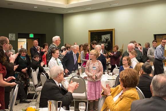 Ricks College Alumni gather for a breakfast in honor of Vance & Diane Hendricks who recieved the Alumni Award of Excellence.