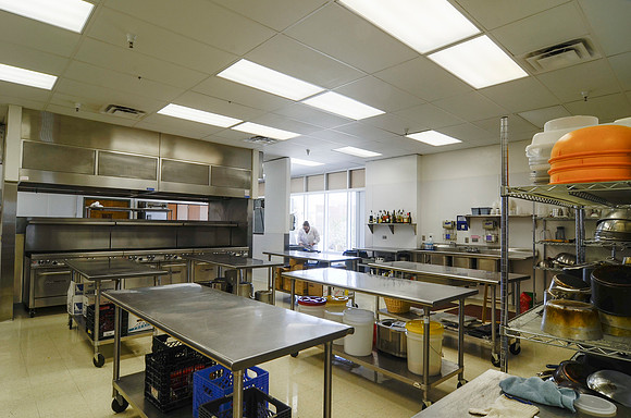 The kitchen in the John L. Clarke Buidling is used by students studying Culinary Arts.