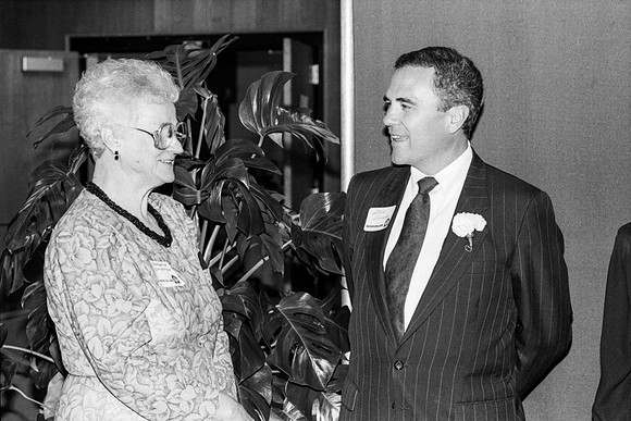 President Steven D. Bennion talking with a guest at the Banquet