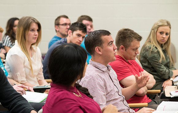 Michael Bolingbroke an instructor in the Religion Dept teaches a New Testament class.