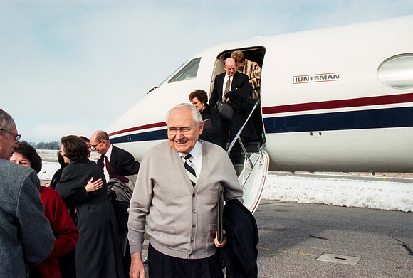 Elder L. Tom Perry arriving off the airport before the inauguration