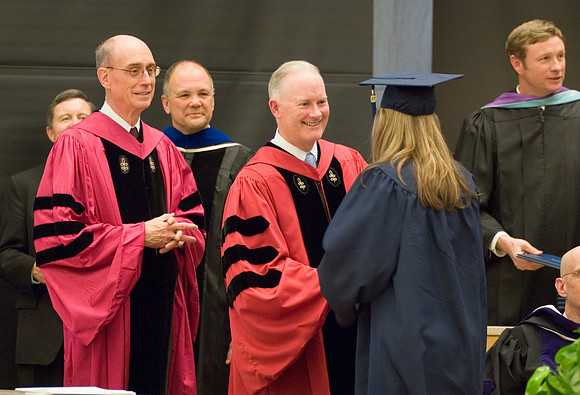 College of Physical Sciences and Enineering Convocation, Elder eyring and Pres Clark awarding diploma covers to graduates