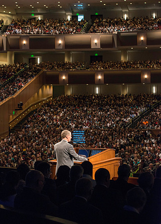 Elder David A. Bednar, of the Quorum of the twelve speaking to a full house in the BYU-Idaho Center devotional.