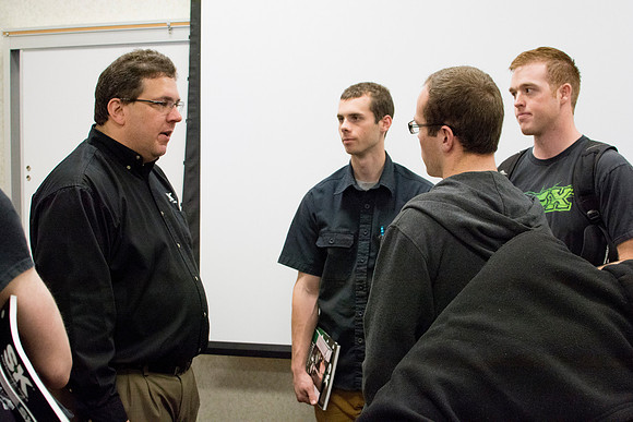 SK Tools representative Rob Conrad speaks to Automotive and Engineering students in the Austin Builiding.