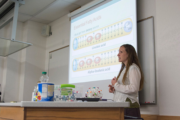 Sister Christensen goes into detail about Alpha-linolenic acid in her Essentials of Human Nutrition class during the 2014 Spring Semster in the Clark Building.