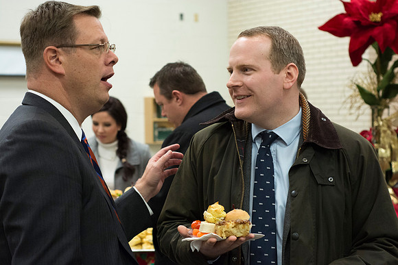 President Gilbert takes time to mingle with the employees at the Pie Social.