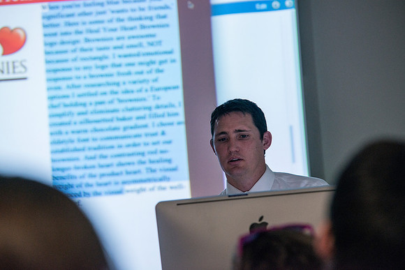 Spencer Haacke teaches the Visual Media class in the Jacob Spori Building.