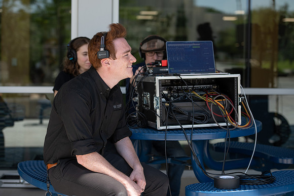 Admissions hosts a game show in the Taylor Quad. Video team behind the scenes.