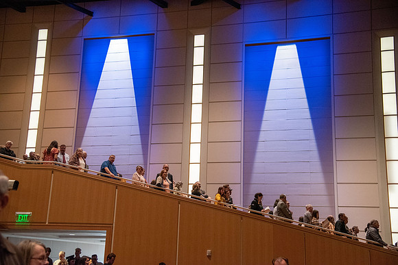 Student Graduates and Faculty meet in the I-Center for Commencement.