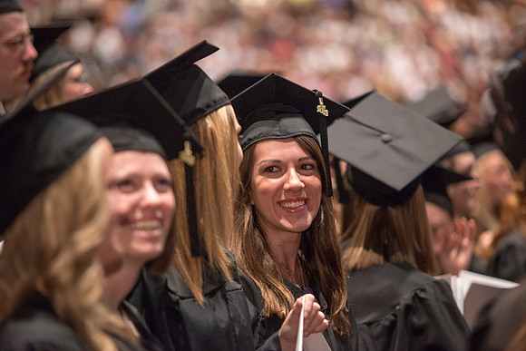 Commencement ceremony in the BYU-Idaho Center.  BYU-Idaho photos by Michael Lewis