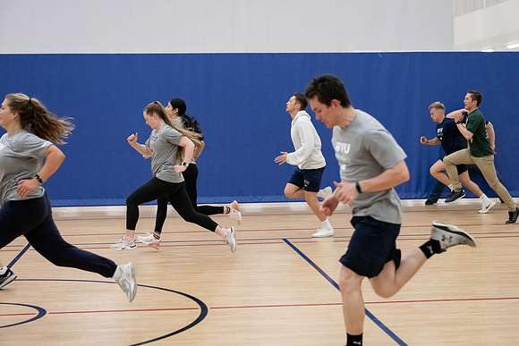 BYU-Idaho students attend a hands-on sprinting workshop in the I-center.