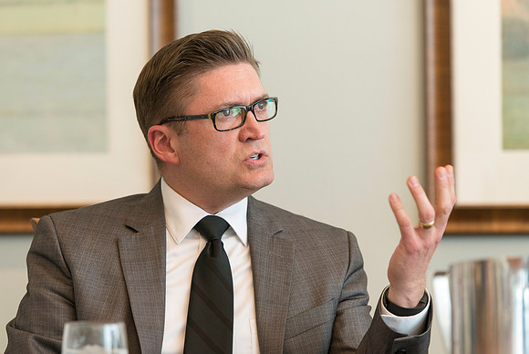 Brett Sampson, Community Relations and University Events Manager. University Relations department luncheon in the Presidents Dining Room in the Manwaring Center.