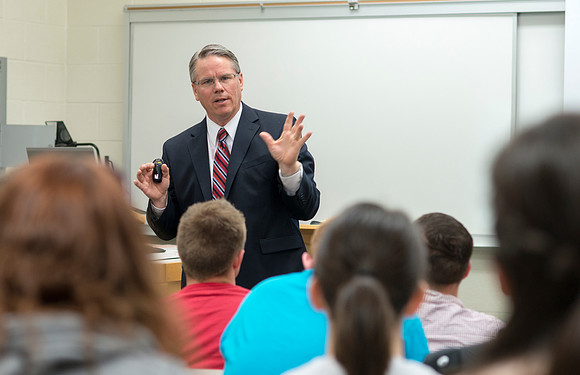 Michael Bolingbroke an instructor in the Religion Dept teaches a New Testament class.