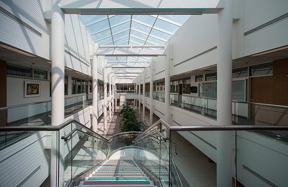 The atrium in the center of the Spencer W. Kimball Building provides beautiful natural sunlight into the building.