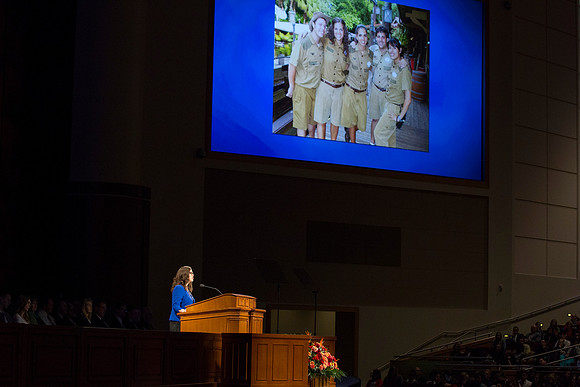 Sister Brittany Shipp speaks during devotional about the importance of our choices and the impact they will have in our lives.