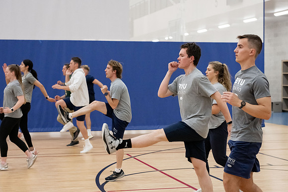 BYU-Idaho students attend a hands-on sprinting workshop in the I-center.