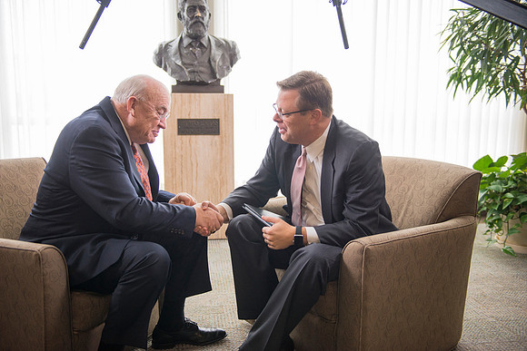 Behind the Scenes of President Gilbert interviewing interim President Wilkes about his time at BYU-Idaho.
