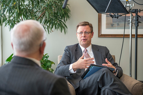 President Clark G. Gilbert interviews retired english instructor, Scott Samuelson, to learn more about the "Spirit of Rick's"