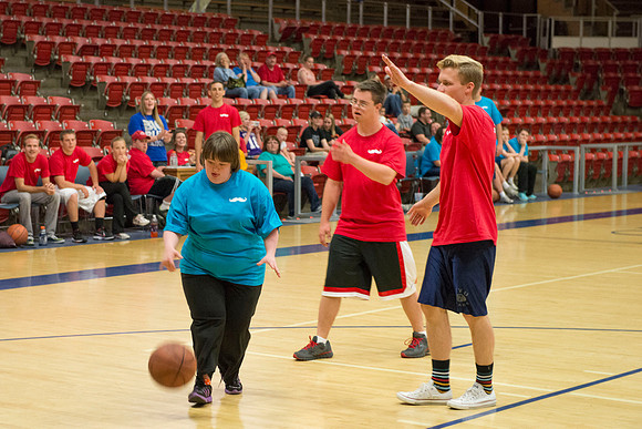 Bob Christensens Special Education class puts on a great show in the Hart Gym playing basketball.