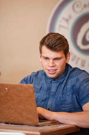 Blake, an online learning student, studies off campus in Rexburg, Idaho.