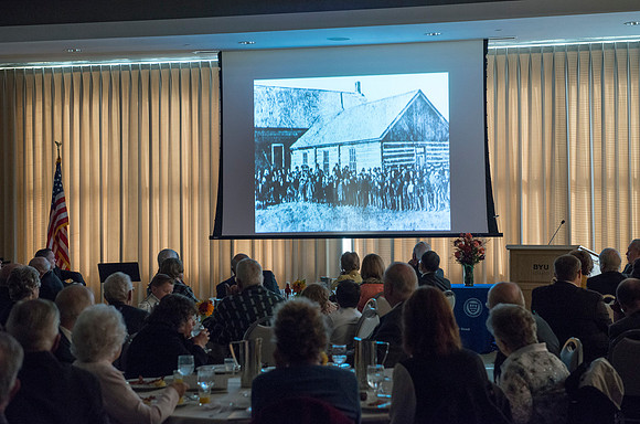 Ricks College Alumni gather for a breakfast in honor of Vance & Diane Hendricks who recieved the Alumni Award of Excellence.