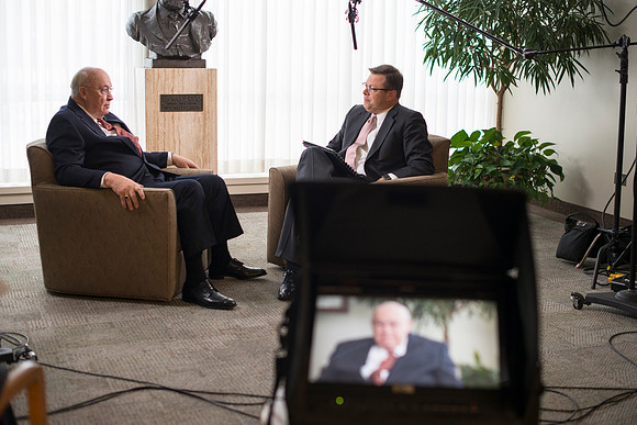 Behind the Scenes of President Gilbert interviewing interim President Wilkes about his time at BYU-Idaho.