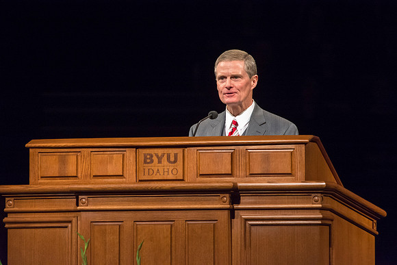 Elder David A. Bednar speaks to students at Brigham Young University-Idaho for devotional. Photo by Ryan Chase