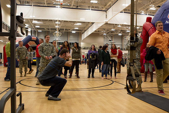 Students participate in a fitness challenged hosted by the ROTC during I-Night.