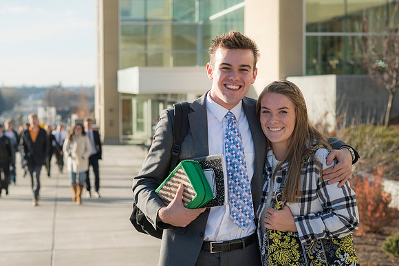 Students leave the BYU-Idaho Center after devotional.