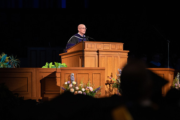 Student Graduates and Faculty meet in the I-Center for Commencement.