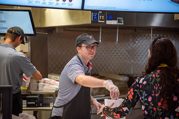 Chick-fil-a on campus at the Food Court at the Manwaring Center.