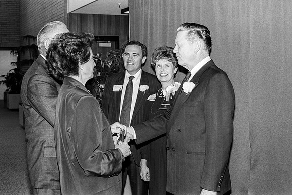 The Bennions talking with guests of the Banquet