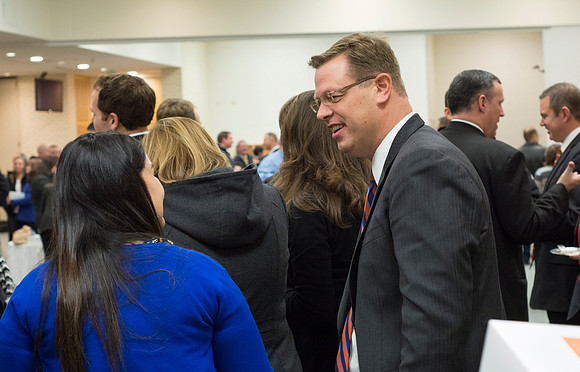 President Gilbert takes time to mingle with the employees at the Pie Social.