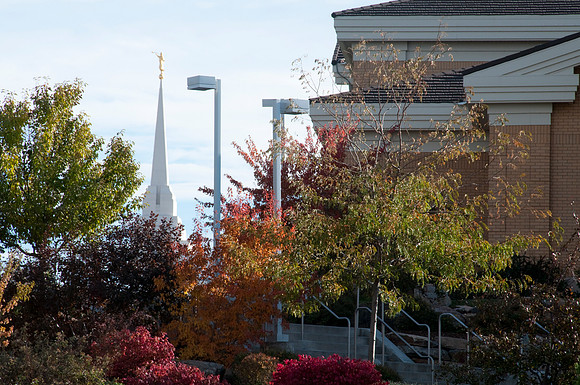 "Hinckley Bldg", "Temple from campus"