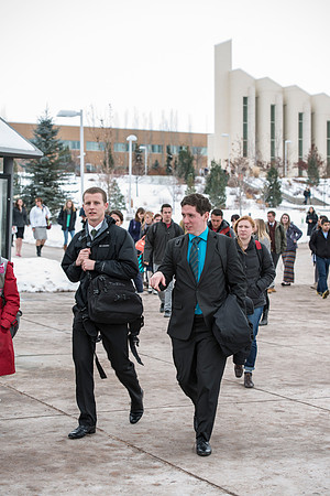 Students gather for the first devotional of Winter 2016 semester.