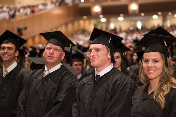 Commencement ceremony in the BYU-Idaho Center.  BYU-Idaho photos by Michael Lewis