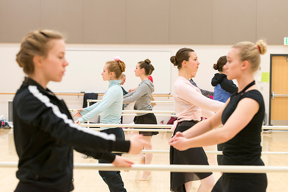 Students from Sister McChesney's Ballet class practice for an upcoming final on an early Tuesday morning.