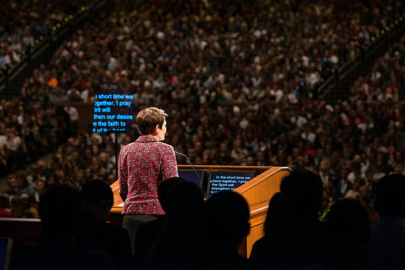 Sister Susan Bednar speaking at BYU-Idaho devotional.