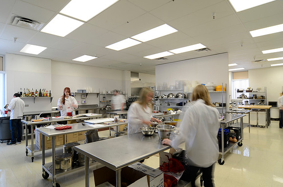 The kitchen in the John L. Clarke Buidling is used by students studying Culinary Arts.