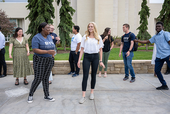 Student models for Admissions Viewbook cover options. May 2023